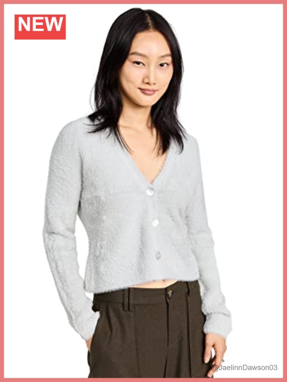 Eyelash V Neck Cardigan Button Front Long Sleeve Sweater